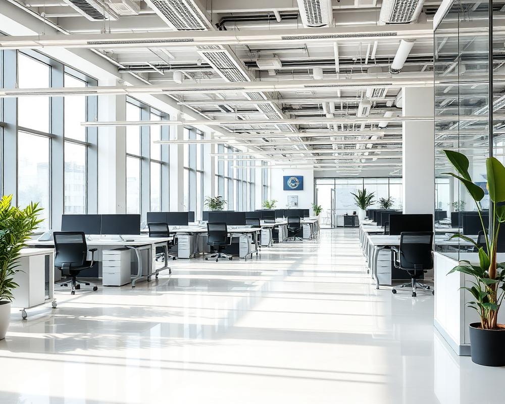 Clean modern office workspace with polished floors